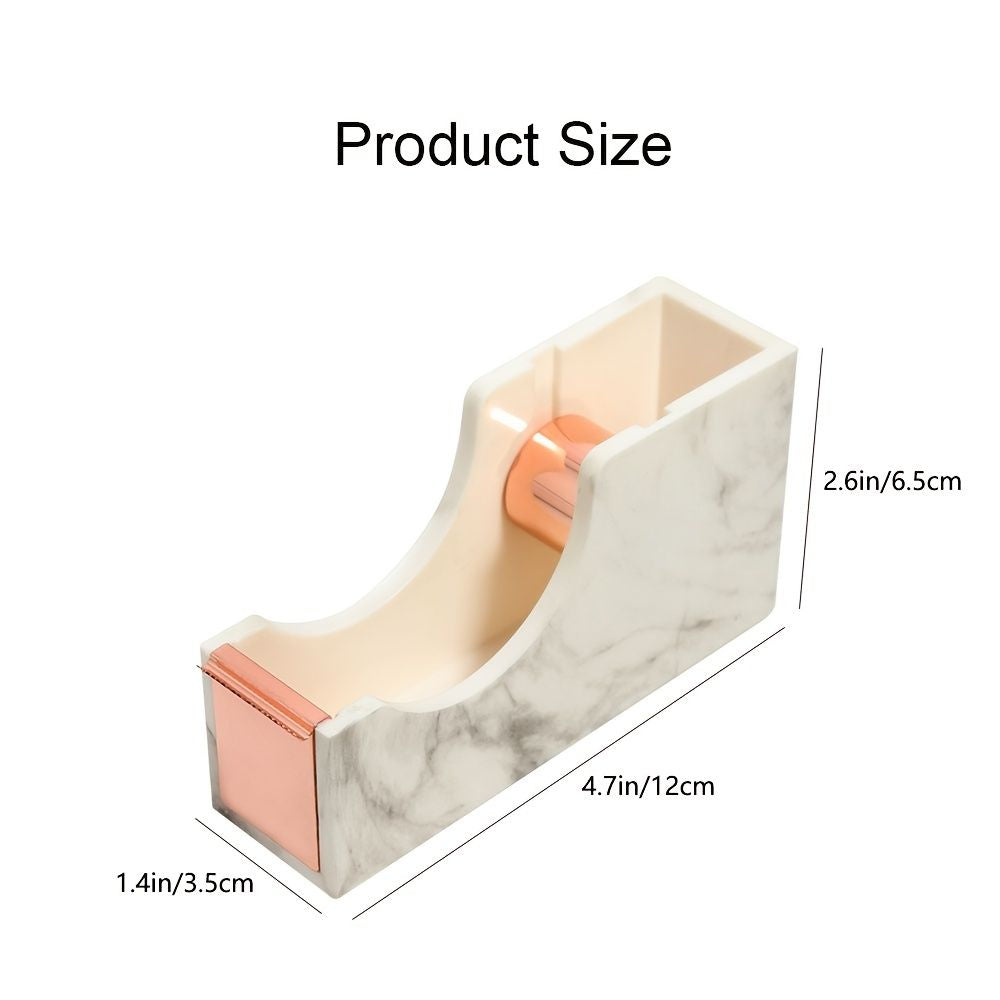 1pc Office Supplies 1-inch Rose Gold Core Heavy Duty Nonslip Tape Cutter Adhesive Marble Texture Tape Dispenser Desk