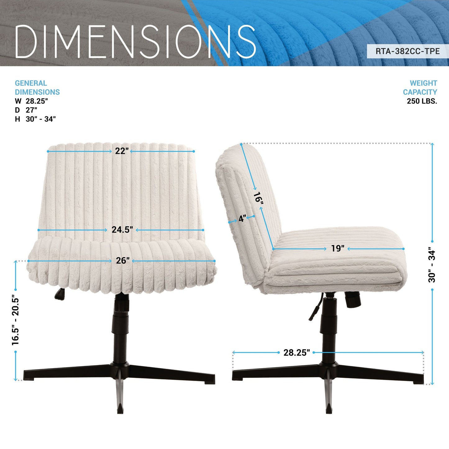 Techni Mobili Criss Cross Chair - Extra Wide Home or Office Chair