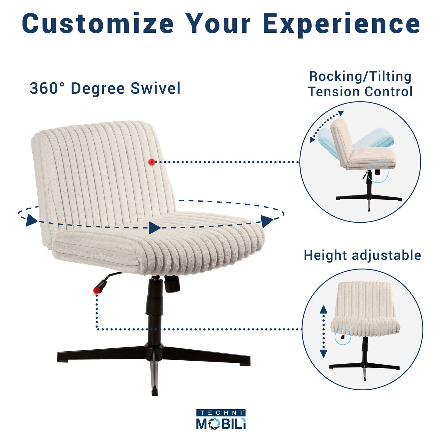 Techni Mobili Criss Cross Chair - Extra Wide Home or Office Chair