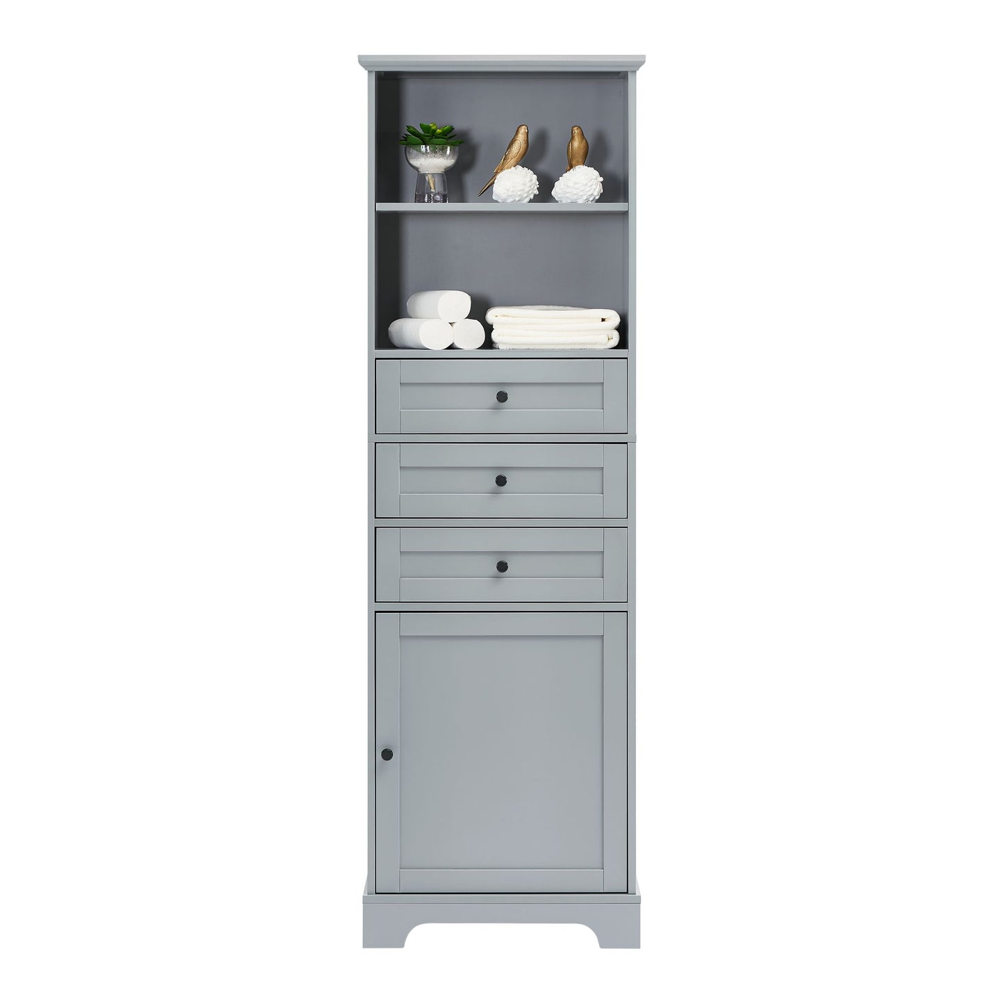 Tall Storage Cabinet with 3 Drawers and Adjustable Shelves for Bathroom;  Kitchen and Living Room;  MDF Board with Painted Finish