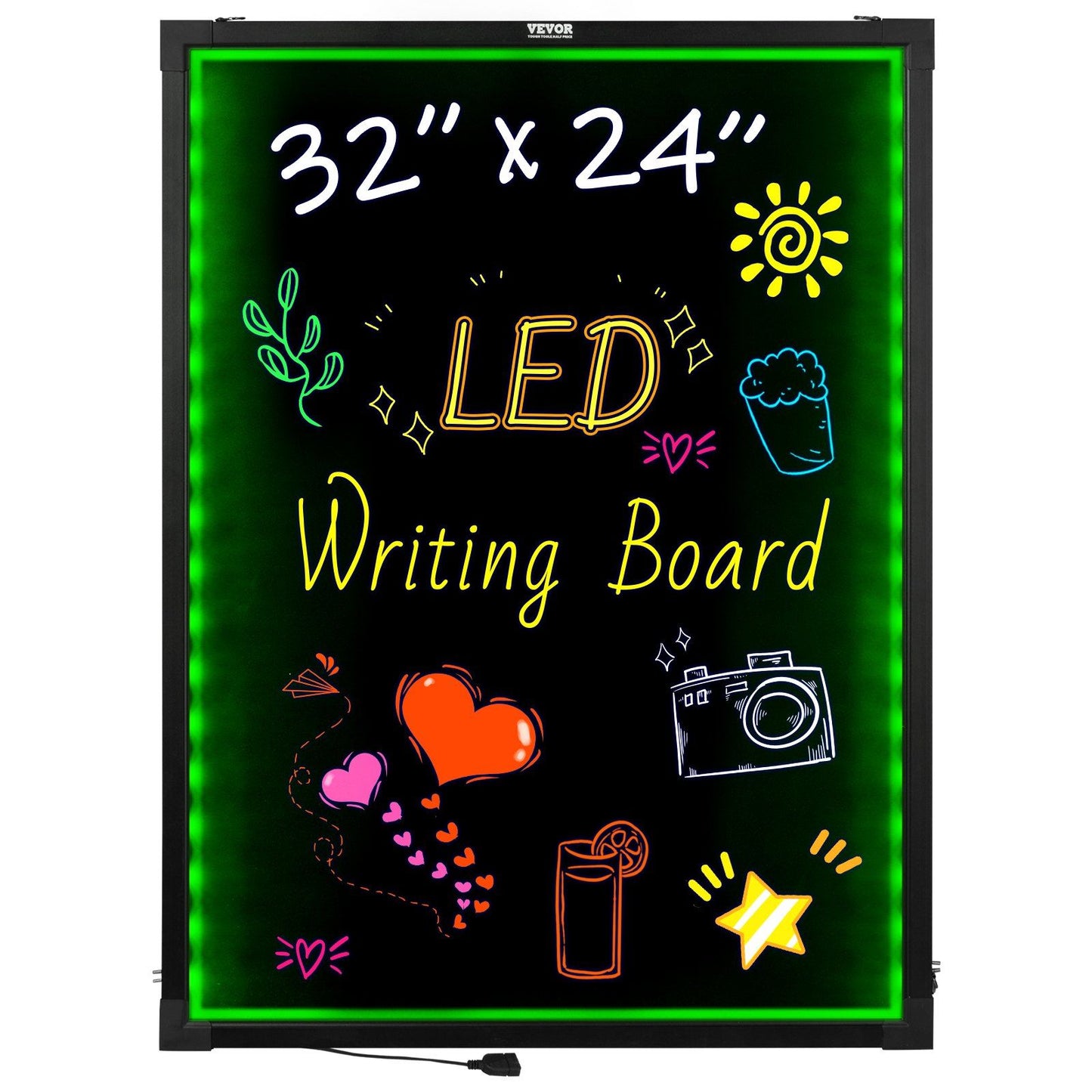 VEVOR LED Message Writing Board, 32"x24" Illuminated Erasable Lighted Chalkboard, Neon Effect Menu Sign Board, Drawing Board with 8 Fluorescent Chalk Markers and Remote Contro Tested toStandards