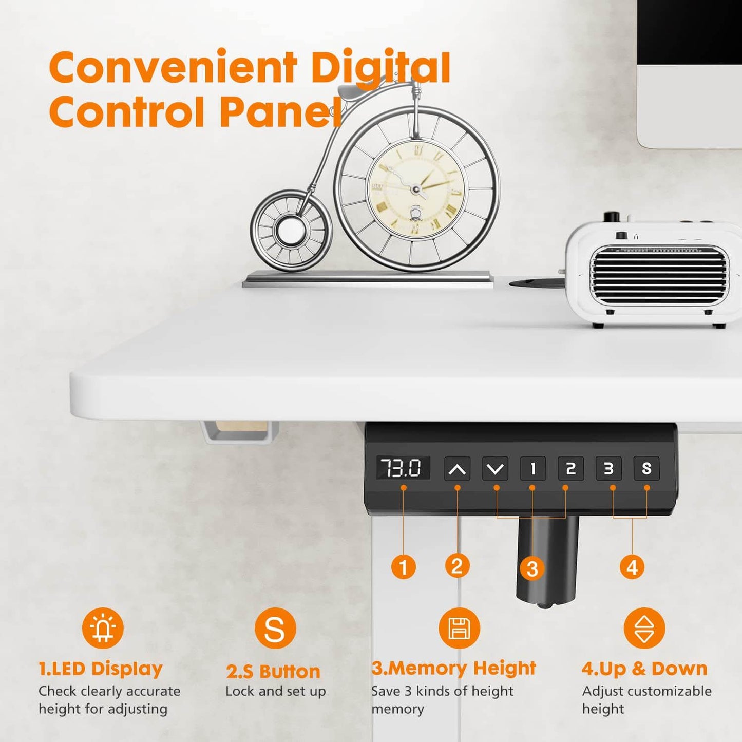 Electric Height Adjustable Standing Desk,Sit to Stand Ergonomic Computer Desk,White,55'' x 24"