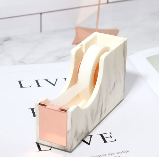 1pc Office Supplies 1-inch Rose Gold Core Heavy Duty Nonslip Tape Cutter Adhesive Marble Texture Tape Dispenser Desk