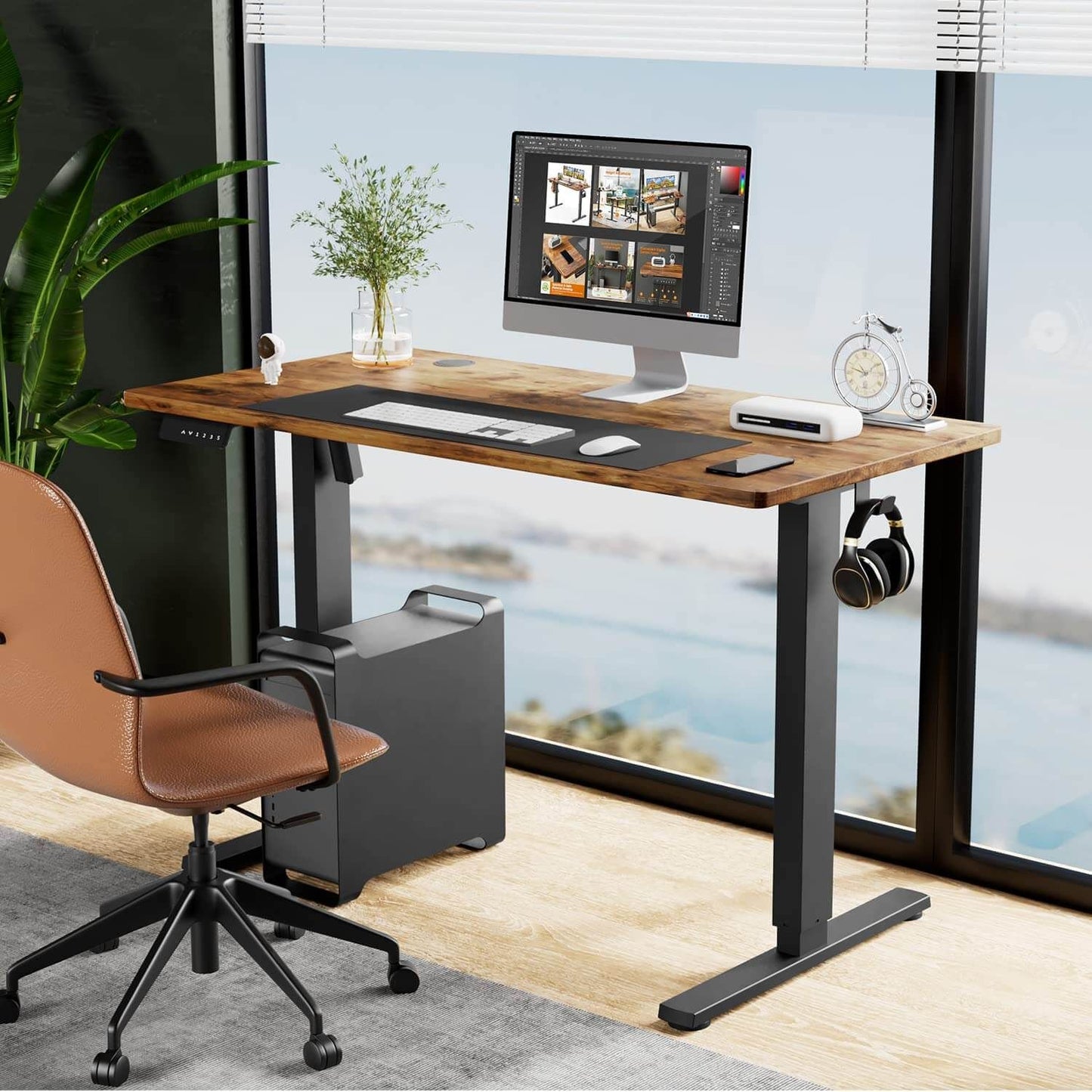 Electric Height Adjustable Standing Desk,Sit to Stand Ergonomic Computer Desk,Brown,48'' x 24"