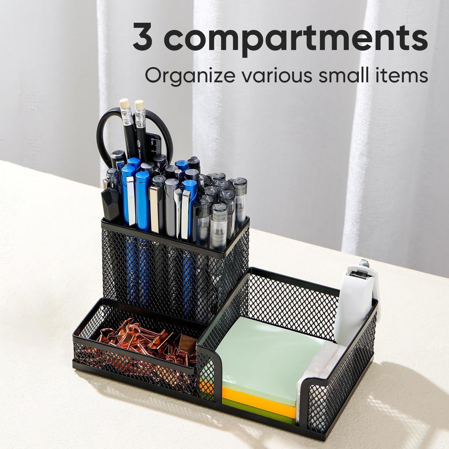 Mesh Desk Organizer Office Supplies Caddy with Pencil Holder and Storage Baskets