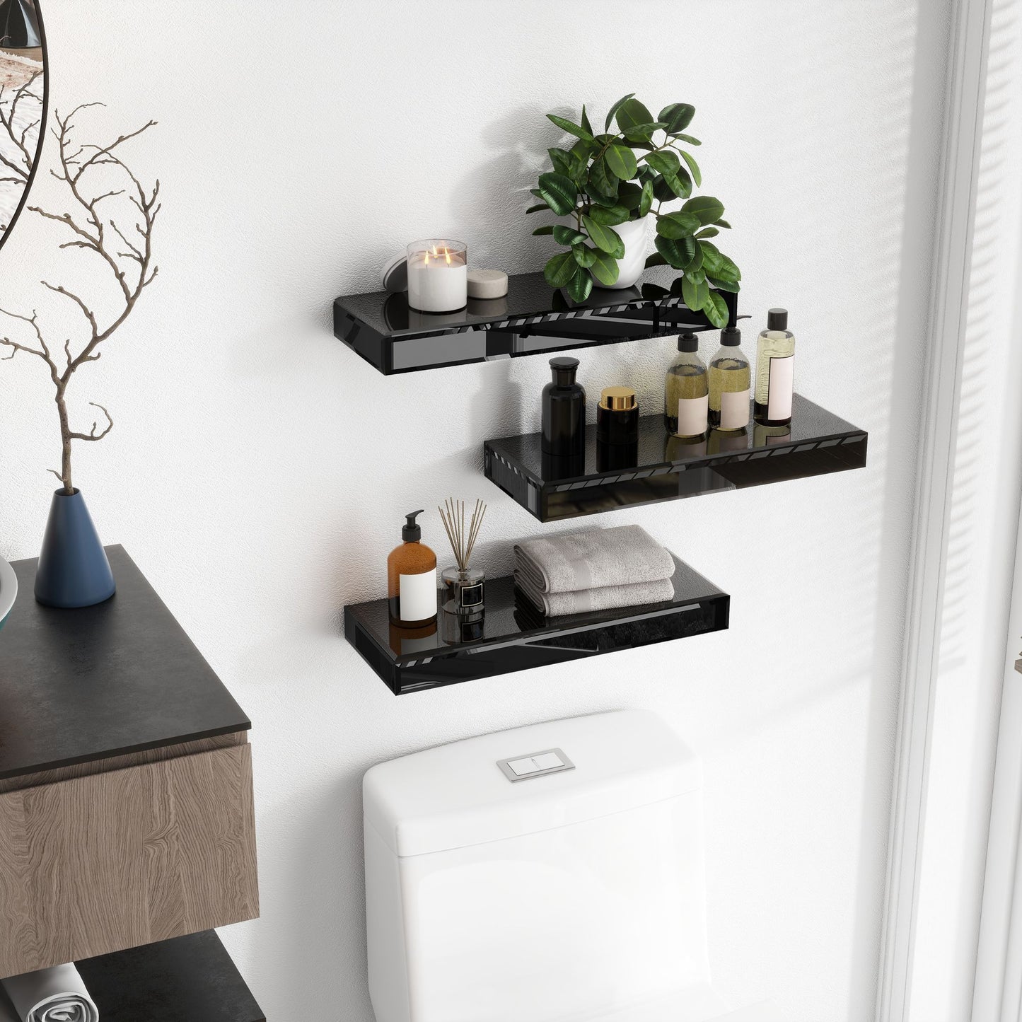 3 Piece Black Floating Shelf