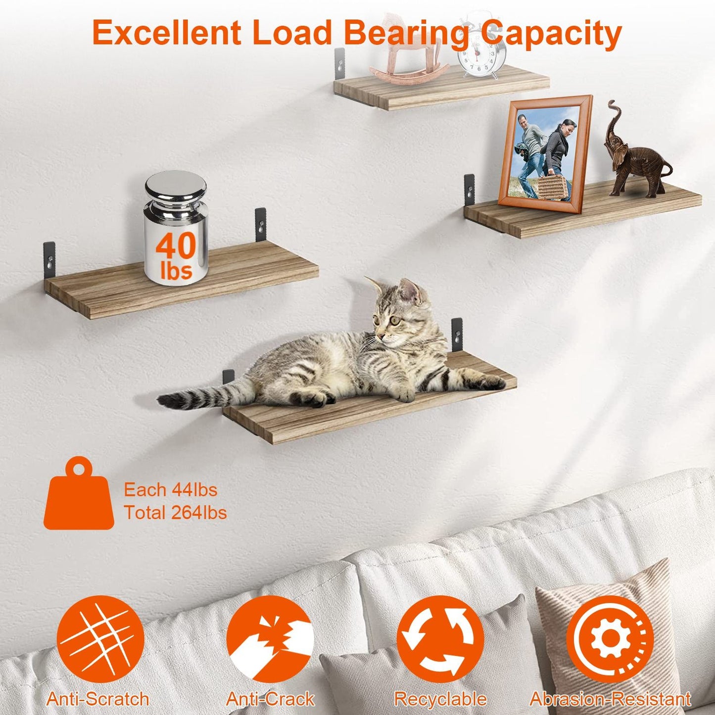 6 Sets Floating Shelves 15.55x5.19Inch Wall Mounted Shelves Wood Storage Shelves Metal Bracket Hanging Display Shelf Wall Organizer for Living Room Bathroom Kitchen Decor