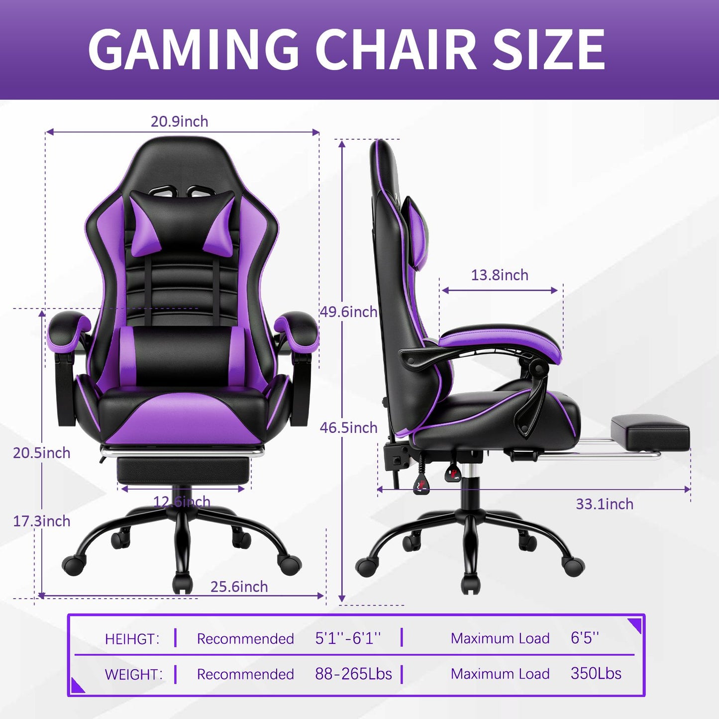 Ergonomic Gaming Chair for Adults, Comfortable Computer Chair for Heavy People, Adjustable Height Office Desk Chair with Wheels, Breathable Leather Video Game Chairs