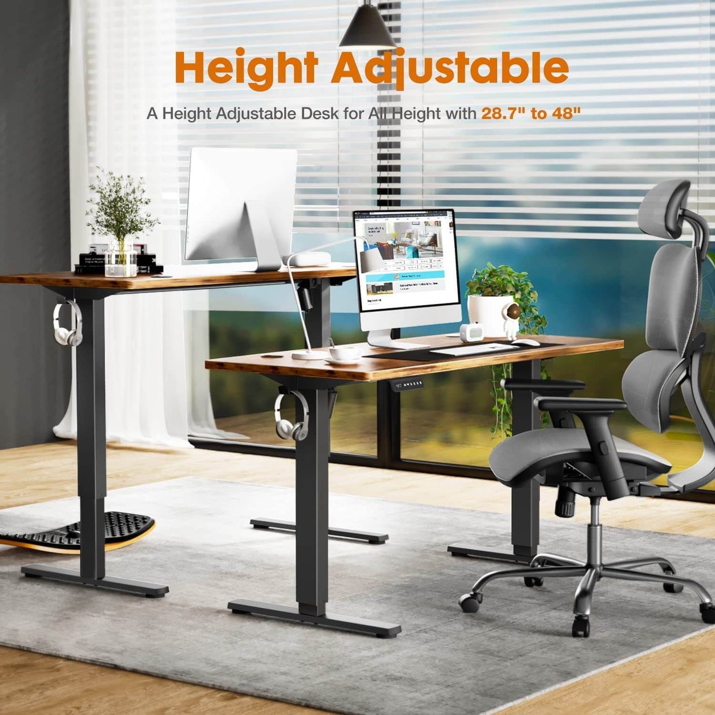 Electric Height Adjustable Standing Desk,Sit to Stand Ergonomic Computer Desk,Brown,48'' x 24"