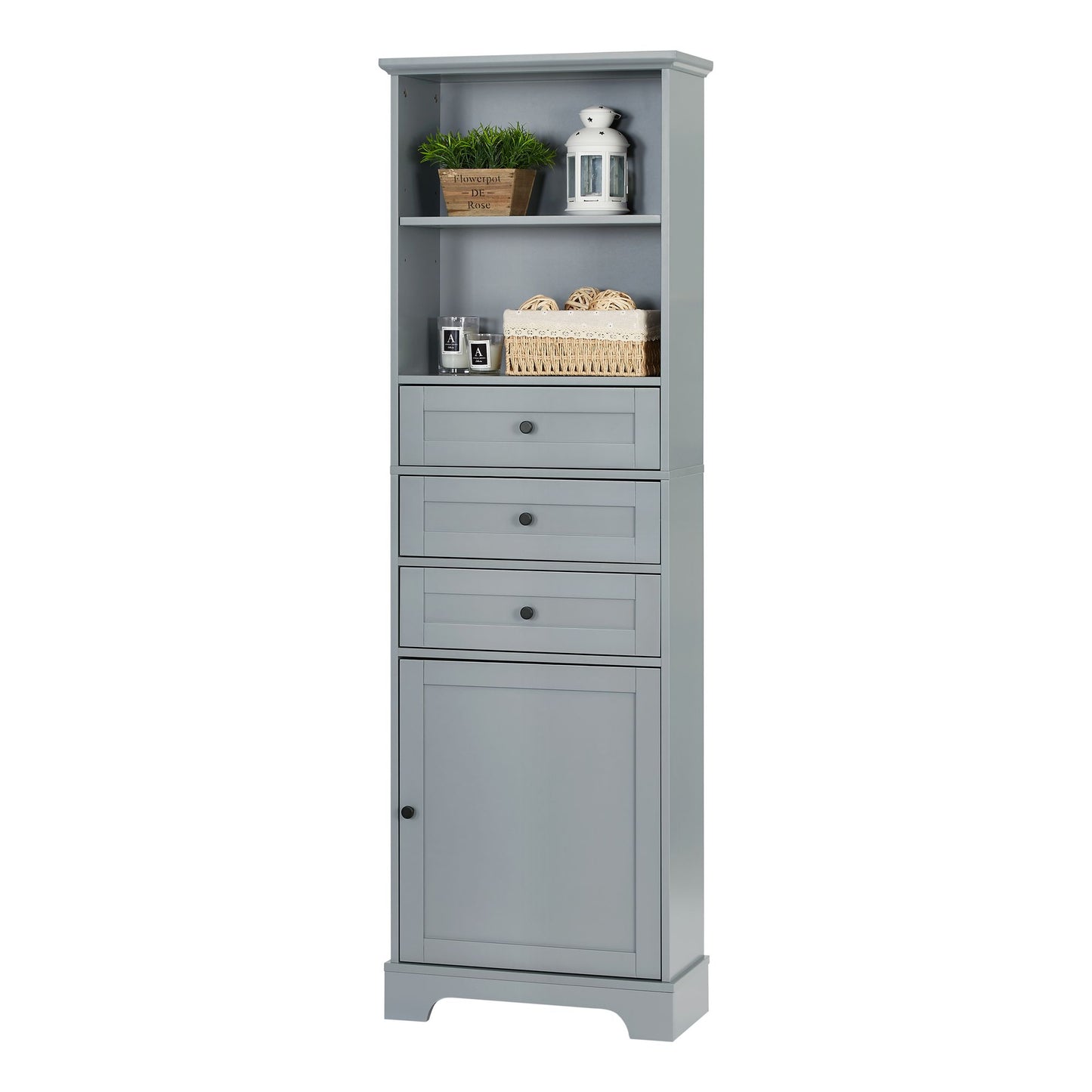 Tall Storage Cabinet with 3 Drawers and Adjustable Shelves for Bathroom;  Kitchen and Living Room;  MDF Board with Painted Finish