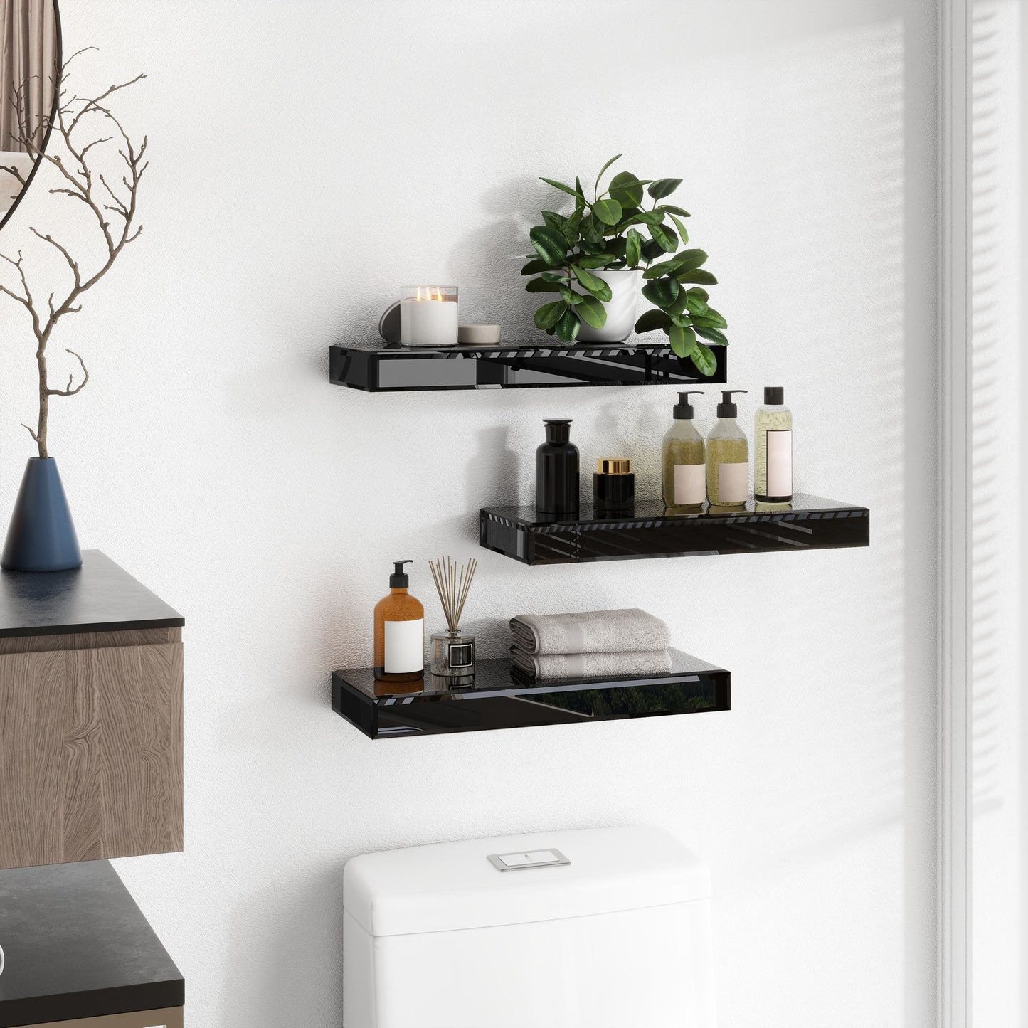 3 Piece Black Floating Shelf